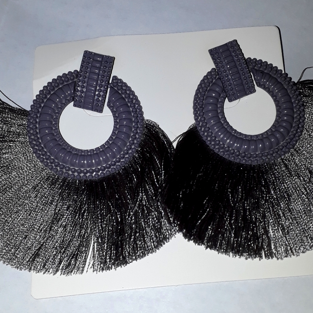 Grey Fringe Earrings